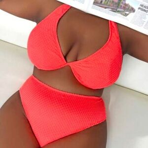 SHEIN Slayr Summer Beach Plus Solid Halter Bikini Swimsuit 1X